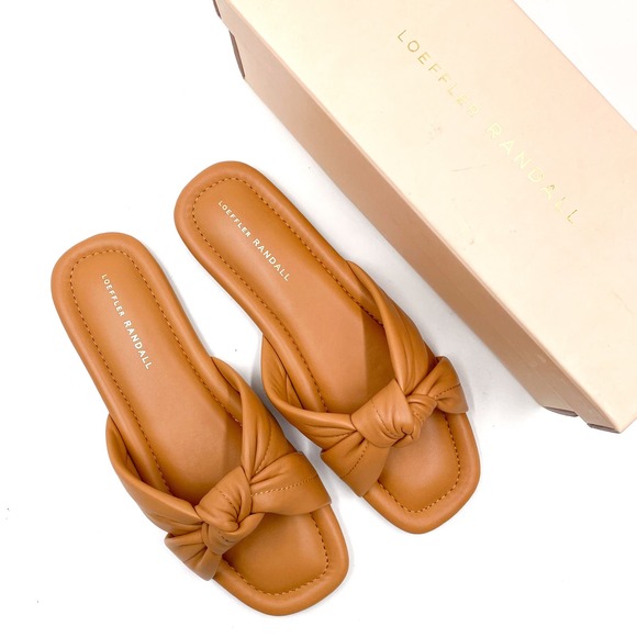 Loeffler Randall Shoes - Loeffler Randall Polly Twist Knot Sandals Flat Caramel Square Toe Slides Sz 9.5